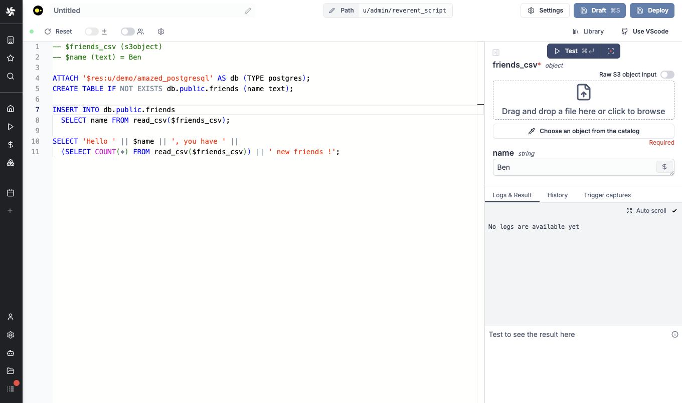 Integration between DuckDB and Windmill