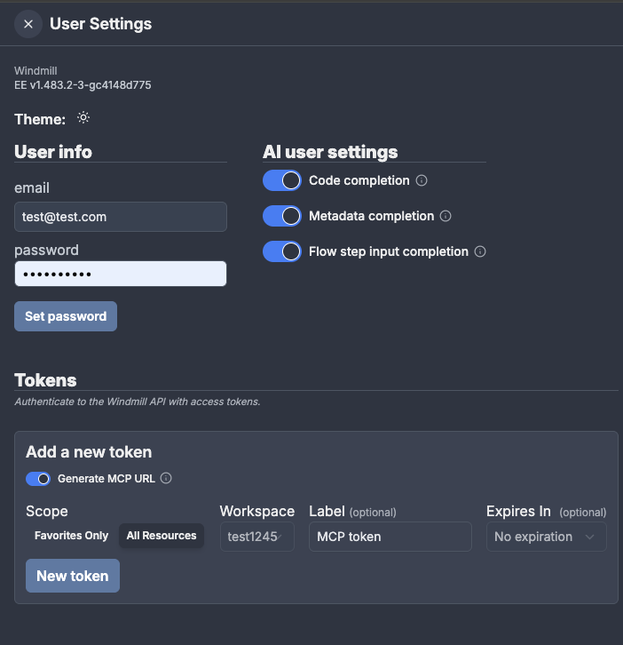 Generate MCP token Generate MCP token