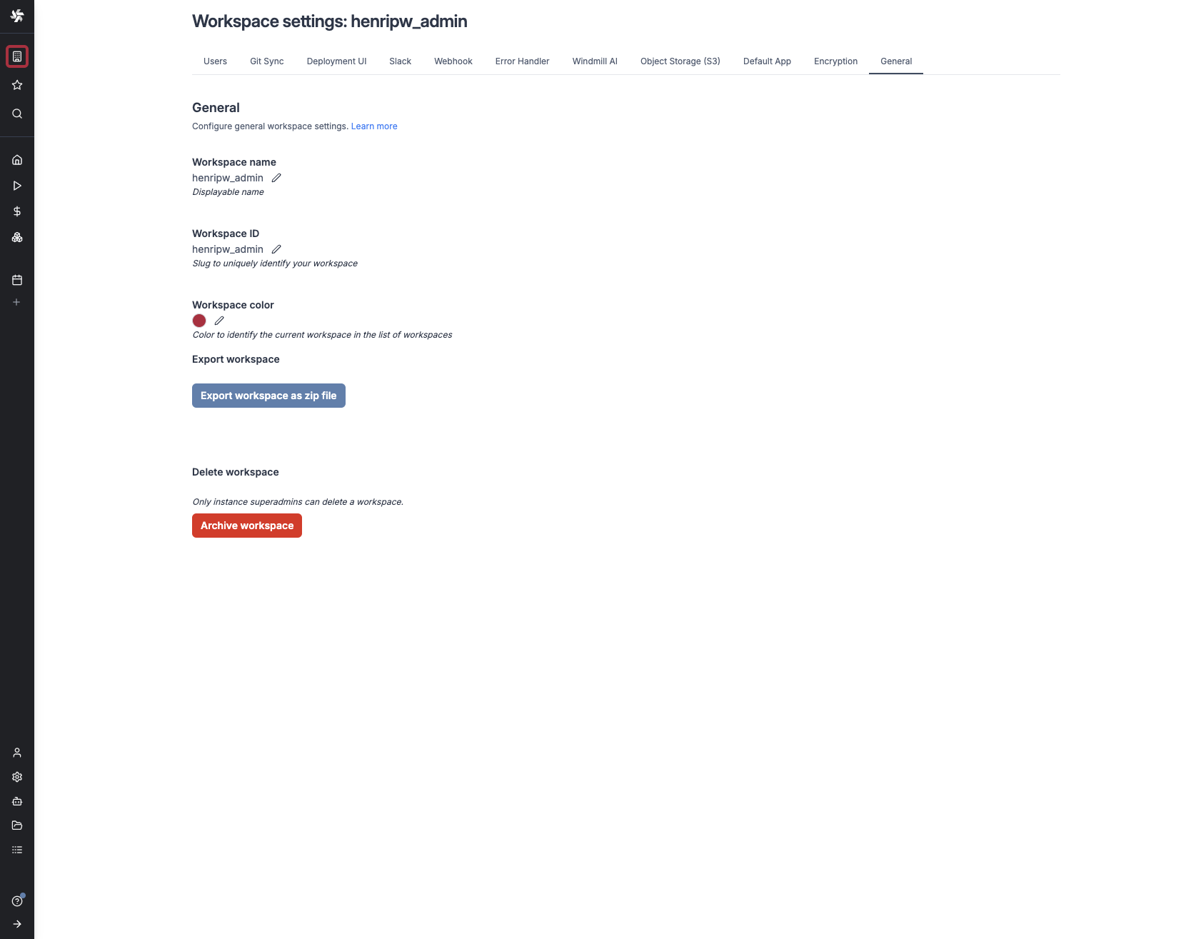 Workspace settings Workspace settings
